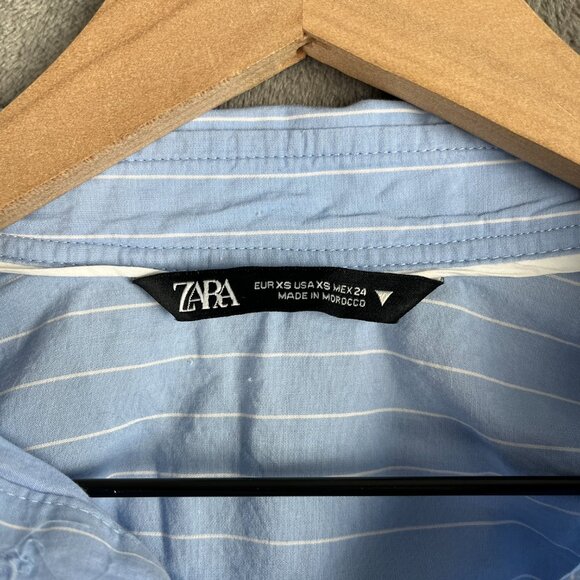 ZARA Striped Poplin Shirt Shorts Set Women’s XS Blue Two-Piece Cropped Y2K Chic - Picture 3 of 14